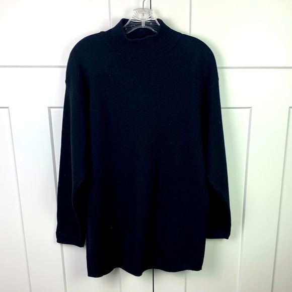 Vintage Lands End SMALL 100% Virgin Wool Sweater Tunic Black Mock Neck - Picture 1 of 4